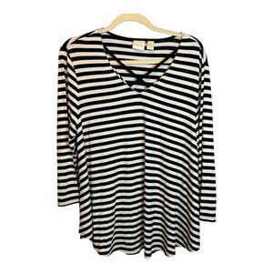 Chico's Blouse Women's Size Large Stripes Black White Chicos 2‎